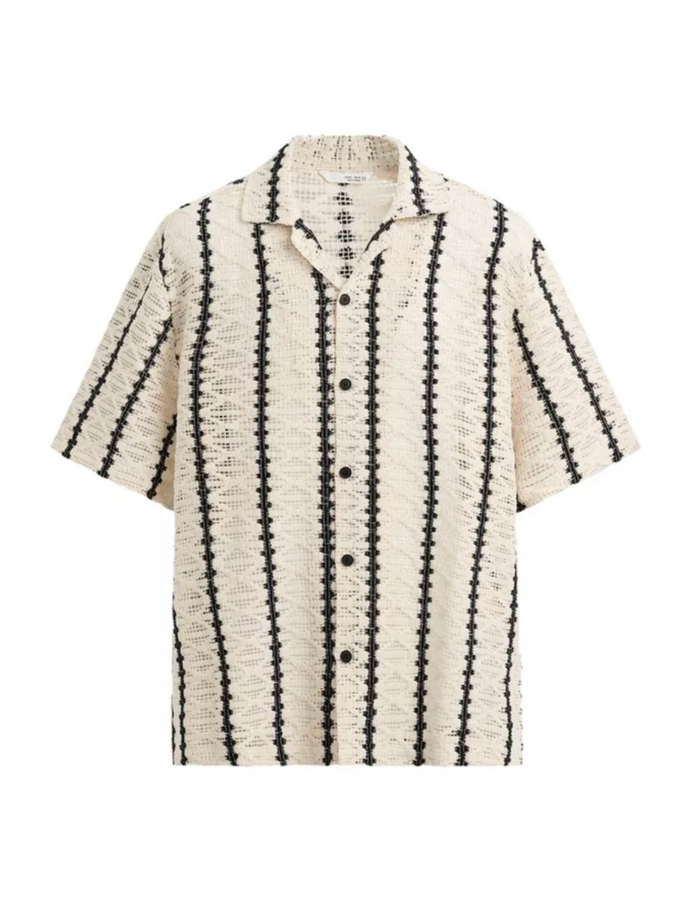 Zara Cream Short-Sleeve Button-Down with Black Vertical Stitch Stripes